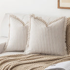 YEENAASY Throw Pillow Covers 24x24 Set of 2 Striped Fringe Pillow Cover Farmhouse Cushion Covers with Tassel Neutral Boho Pillows Decorative Square Pillowcase for Couch Sofa Bed, Khaki