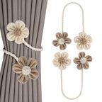 Meplait 6 Pack Flower Curtain Tiebacks Curtain Holdbacks, No Drill Boho Curtain Ties Handmade Cotton Linen Decorative Curtain Holders for Drapes (Beige & Khaki)
