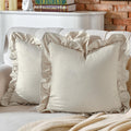 24×24" Ruffle Cotton Throw Pillow Covers, 2 Pack Beige