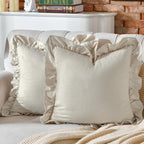 24×24" Ruffle Cotton Throw Pillow Covers, 2 Pack Beige