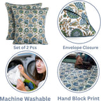Ridhi Block Print Asparagus Green Pillow Cover 20" x 20" (Pack of 2) Decorative Couch Pillows for Living Room, Farmhouse Chic Boho Cute Outdoor Pillows Covers Gifts for Spring, Mother's Day