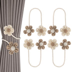 Meplait 6 Pack Flower Curtain Tiebacks Curtain Holdbacks, No Drill Boho Curtain Ties Handmade Cotton Linen Decorative Curtain Holders for Drapes (Beige & Khaki)