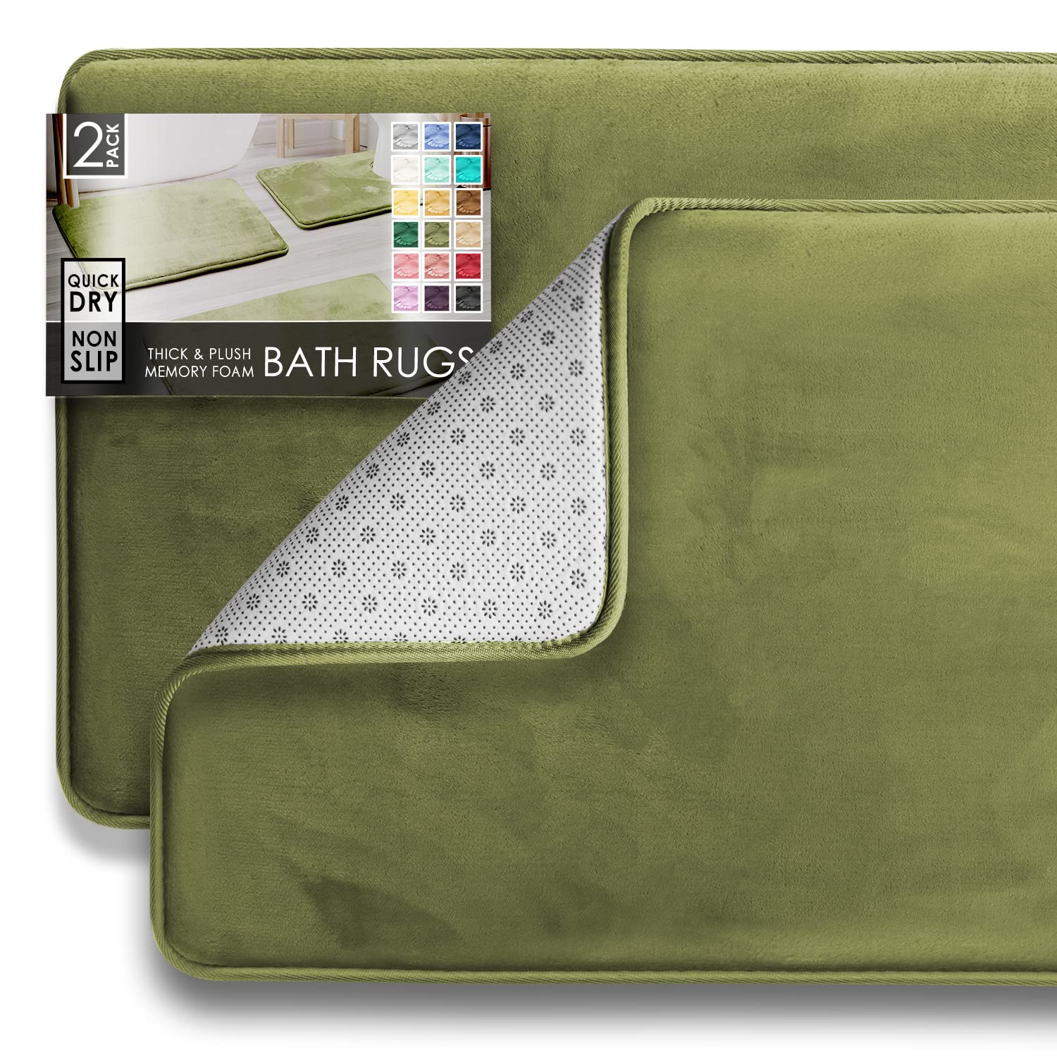 Clara Clark 3 Piece Bathroom Rugs Bath Mat Set, Velvet Memory Foam Bath Mats for Bathroom - Non-Slip, PVC Backing Bath Rugs, Washable - Dries Quickly, Grey
