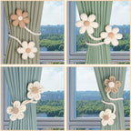 Meplait 6 Pack Flower Curtain Tiebacks Curtain Holdbacks, No Drill Boho Curtain Ties Handmade Cotton Linen Decorative Curtain Holders for Drapes (Beige & Khaki)