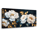 Lasdel Stretched Canvas Wall Art of White Flowers Plant Picture for Living Room Bedroom Home Decoration, Beautiful White and Red Premium Nature Print Artwork Painting Decor, Inner Frame 23x46 Inches