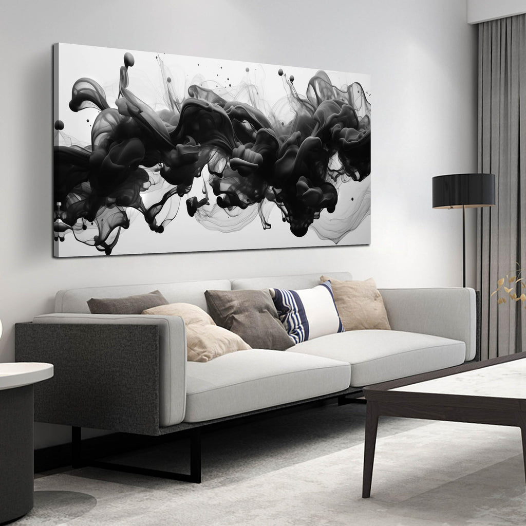 Abstract Black and White Wall Art for Living Room, Modern Minimalist Neutral Canvas Printed Painting Decorative-Picture Wall-Decor Artwork for Bedroom Dining Room Home Office, Size 40x20 Inches