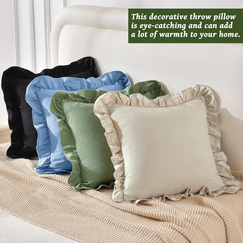 24×24" Ruffle Cotton Throw Pillow Covers, 2 Pack Beige