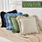 24×24" Ruffle Cotton Throw Pillow Covers, 2 Pack Beige
