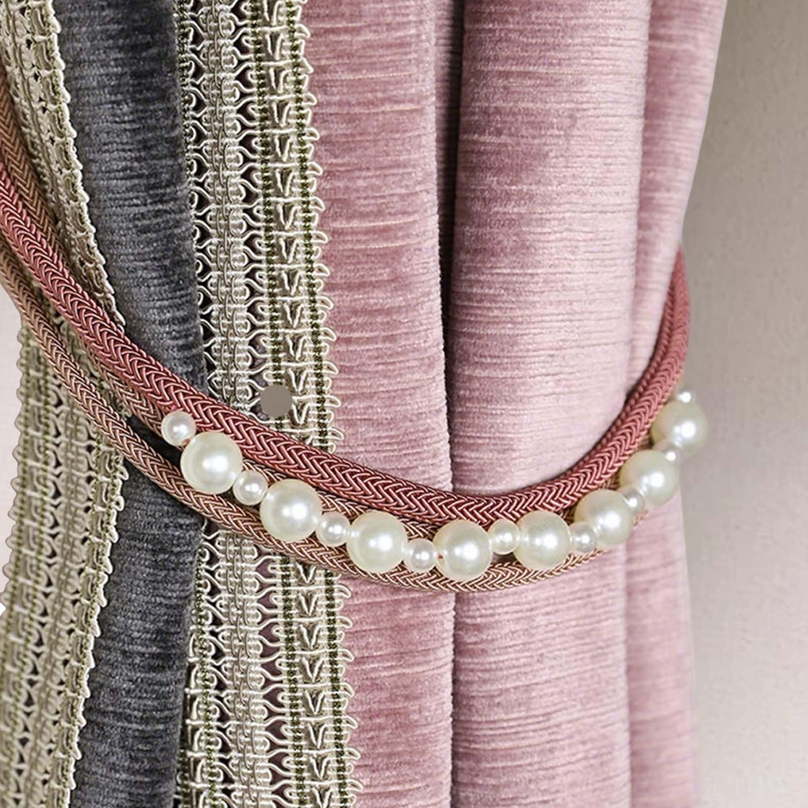 2Pcs Yellow Pearl Braided Curtain Tiebacks 31.5 Inch