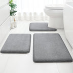 HOMEIDEAS Upgraded Bathroom Rugs Set 3 Piece, Extra Thick Absorbent Soft Memory Foam, Washable Toilet Bath Mat (Grey,17"x24"+20"x32"+U Shape 20"x24")