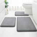HOMEIDEAS Upgraded Bathroom Rugs Set 3 Piece, Extra Thick Absorbent Soft Memory Foam, Washable Toilet Bath Mat (Grey,17"x24"+20"x32"+U Shape 20"x24")