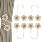 Meplait 6 Pack Flower Curtain Tiebacks Curtain Holdbacks, No Drill Boho Curtain Ties Handmade Cotton Linen Decorative Curtain Holders for Drapes (Beige & Khaki)