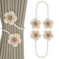 Meplait 6 Pack Flower Curtain Tiebacks Curtain Holdbacks, No Drill Boho Curtain Ties Handmade Cotton Linen Decorative Curtain Holders for Drapes (Beige & Khaki)