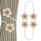 Meplait 6 Pack Flower Curtain Tiebacks Curtain Holdbacks, No Drill Boho Curtain Ties Handmade Cotton Linen Decorative Curtain Holders for Drapes (Beige & Khaki)