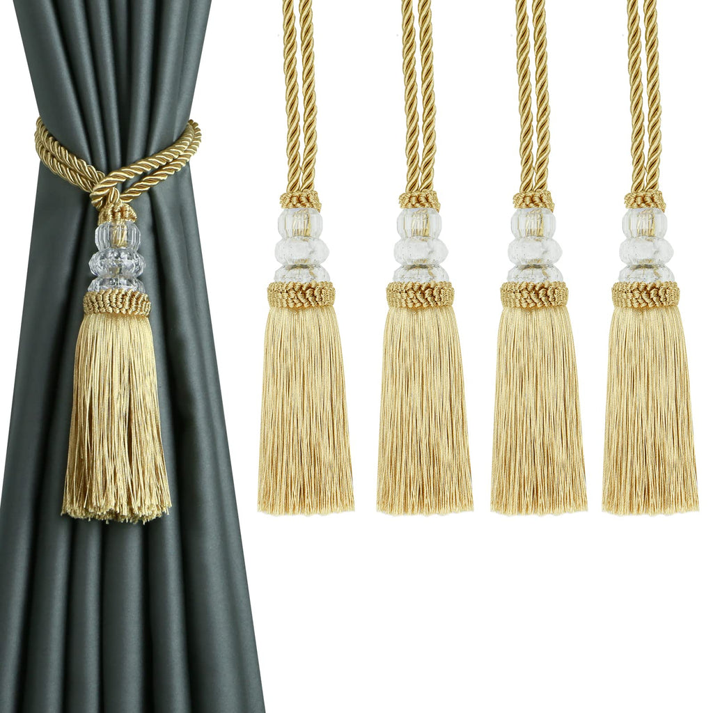 6 Pack Curtain Tiebacks with Tassel, Outdoor Elegant Decorative Curtain Holdback,Modern Rope Window Curtain Ties Backs for Draperies (6, Gold)