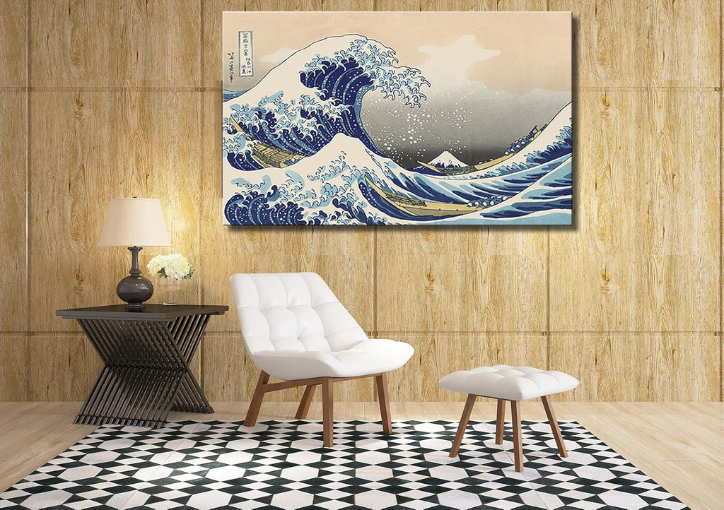 OKEXCKK The Great Wave off Kanagawa by Katsushika Hoki Wall Art Decor, Classic Painting Abstract Seascape Canvas Print Pictures, Modern Japanese Artwork for Bedroom Living Room Decoration - 24"x36"