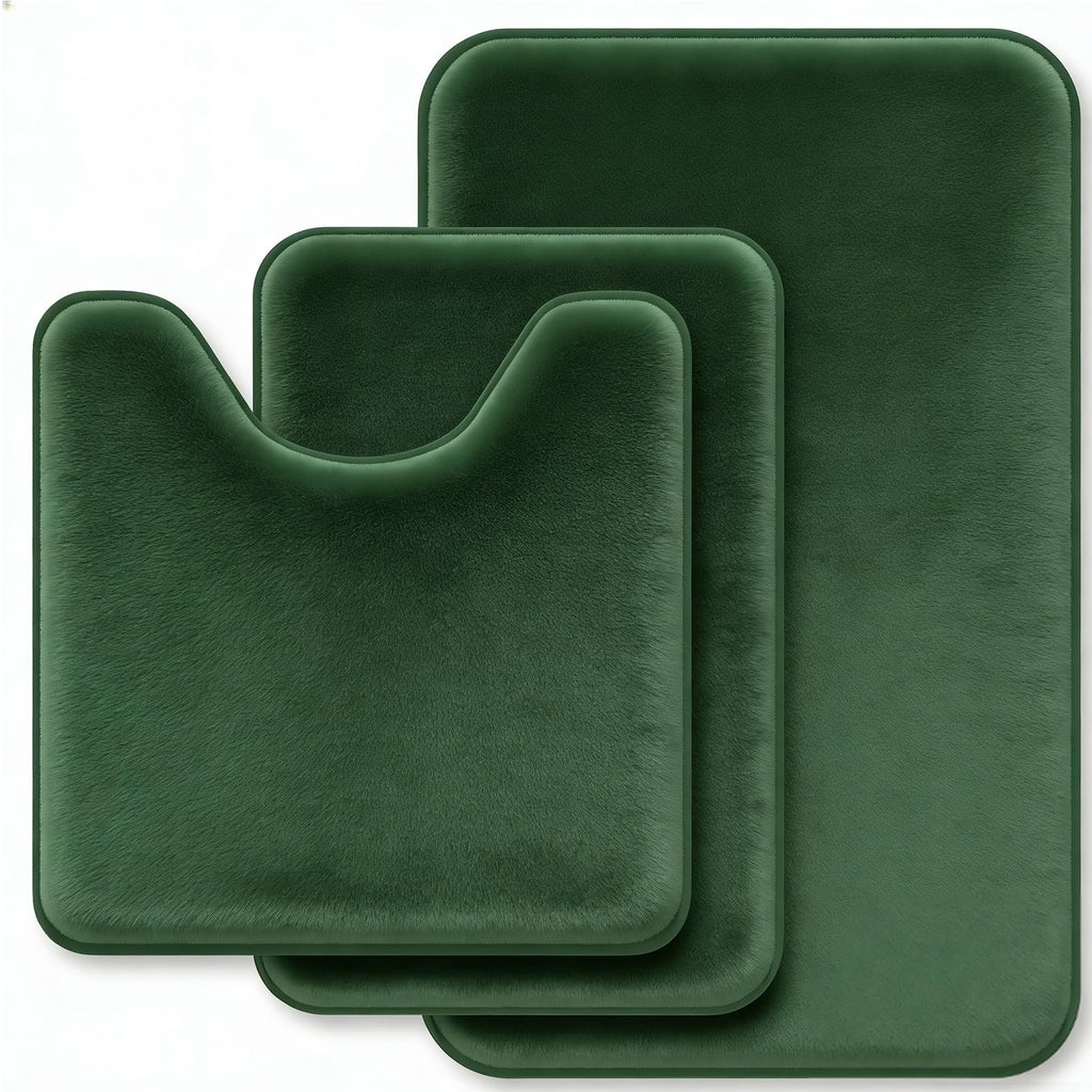 RUN HELIX Bathroom Rugs Sets 3 Piece, Soft Absorbent Memory Foam Bath Mats Set, Dry Fast Bath Mat, Machine Washable Bath Rug Set for Bathroom （Forest Green）