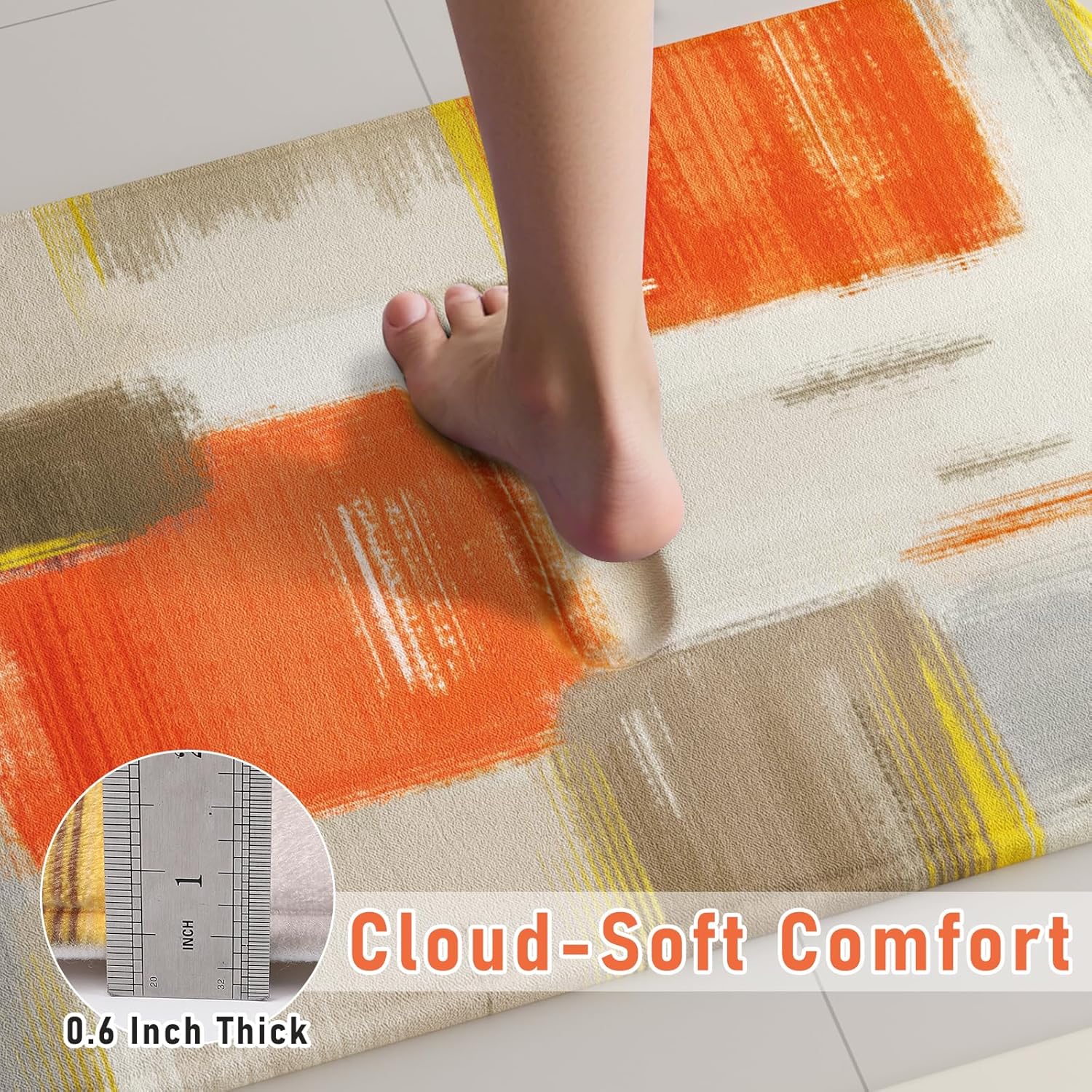 XLHOMO Orange Memory Foam Bathroom Rug Sets 5 Piece, Absorbent Non-Slip Bath Mat with Toilet Lid Cover for Bathroom, Extra Thick Water Absorbent Orange Bath Rugs for Tub, Toilet and Floor