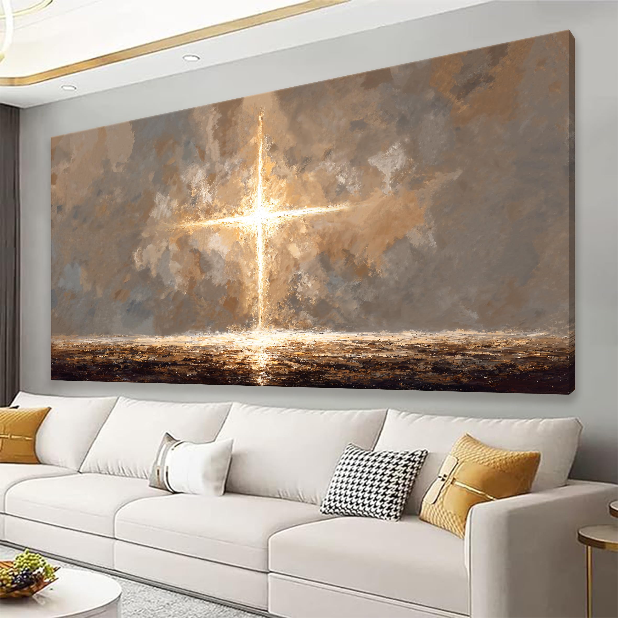 29"X58" Tree of Life Canvas Print, Green Gold Artwork for Home Wall Decoration