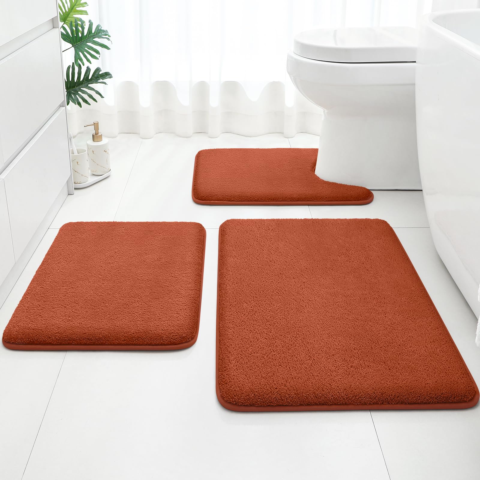 HOMEIDEAS Upgraded Bathroom Rugs Set 3 Piece, Extra Thick Absorbent Soft Memory Foam, Washable Toilet Bath Mat (Grey,17"x24"+20"x32"+U Shape 20"x24")