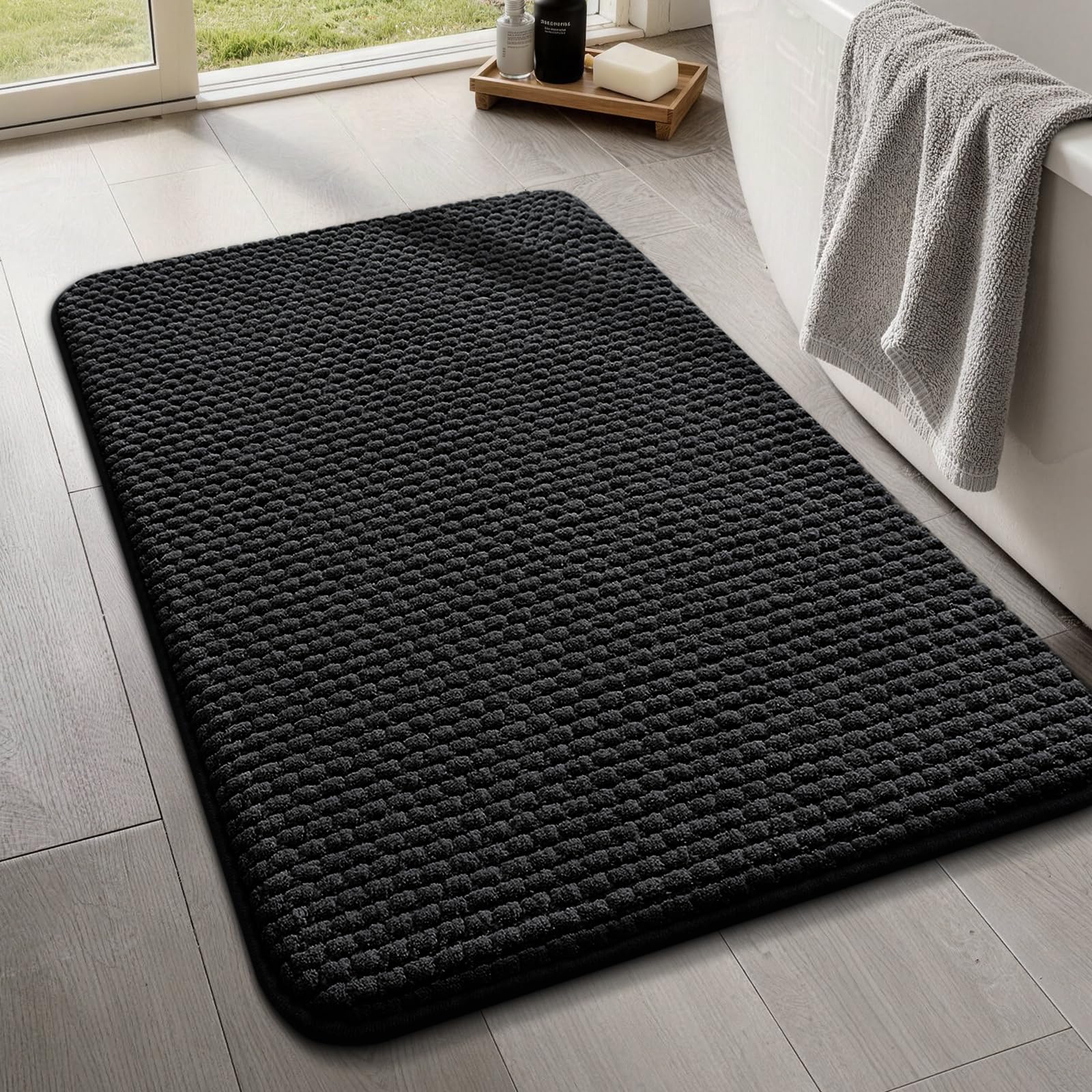 YIHOUSE Bathroom Rugs Set 5 Piece, Extra Soft Absorbent Chenille Bath Mats & U-Shaped Contour Toilet Rug, Non Slip Machine Washable Bath Mat for Shower Tub Sink, Beige
