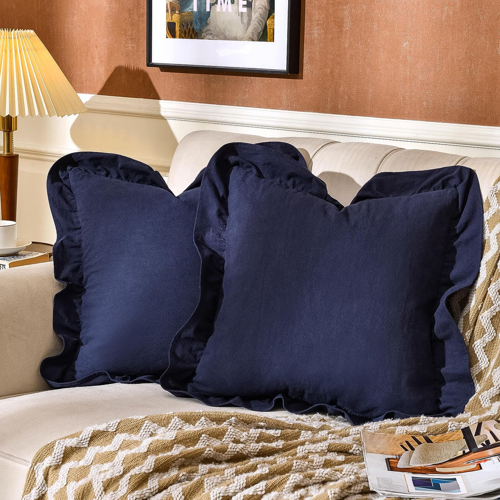 24×24" Ruffle Cotton Throw Pillow Covers, 2 Pack Beige