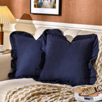 24×24" Ruffle Cotton Throw Pillow Covers, 2 Pack Beige