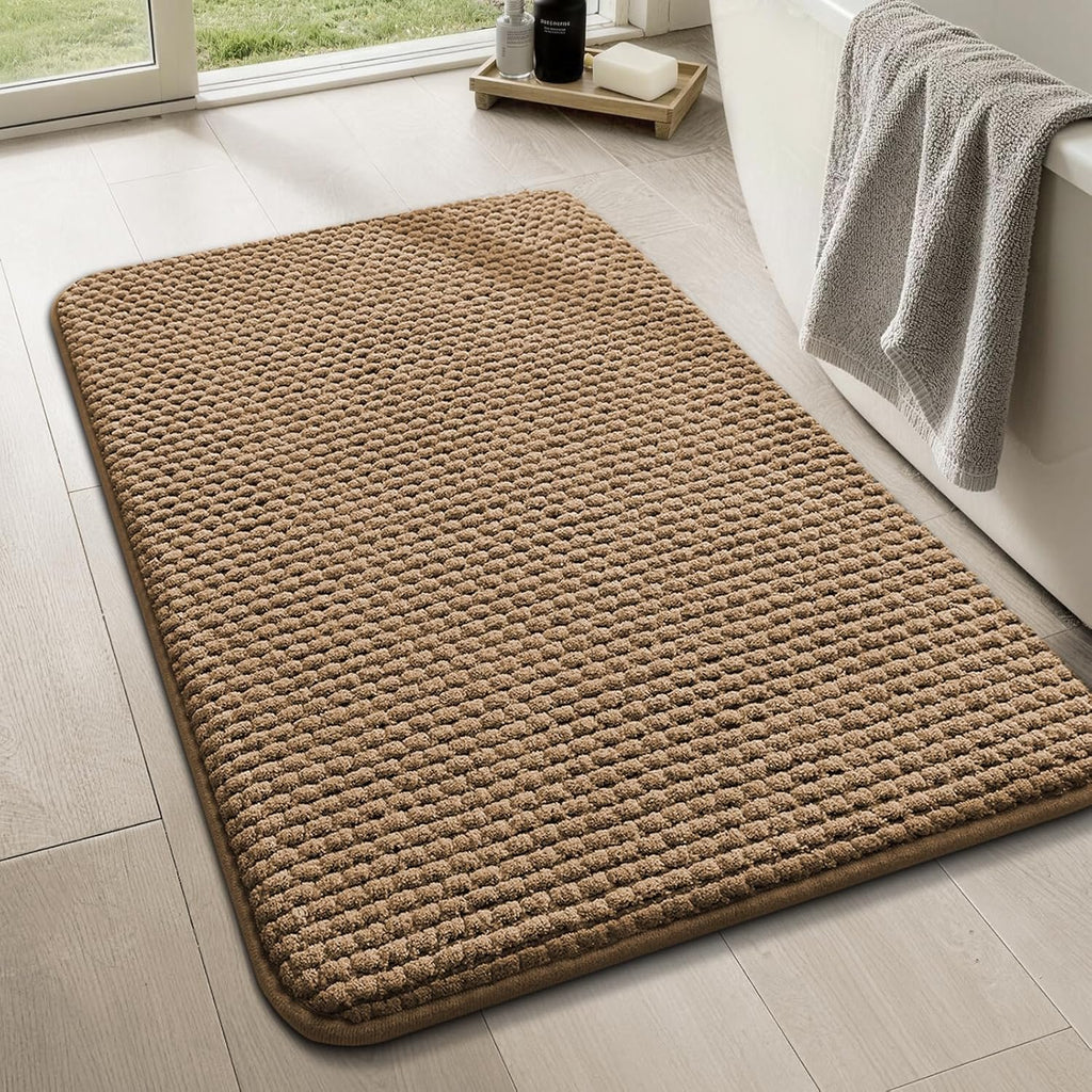 YIHOUSE Bathroom Rugs Set 5 Piece, Extra Soft Absorbent Chenille Bath Mats & U-Shaped Contour Toilet Rug, Non Slip Machine Washable Bath Mat for Shower Tub Sink, Beige