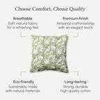 CPC 100% Cotton Throw Pillow Covers 20x20 Inch, Set of 2 Green Block Print Pattern Couch Pillow, Cute Boho Decorative Pillows for Living Room, Bedroom with Hidden Zipper- Olive Green