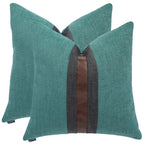 Set of 2 Leather Throw Pillow Covers Cotton Linen Decor Patchwork Pillow Cover Faux Leather Pillows Cover for Couch Sofa Living Room Bedroom,Beige 24"x24"