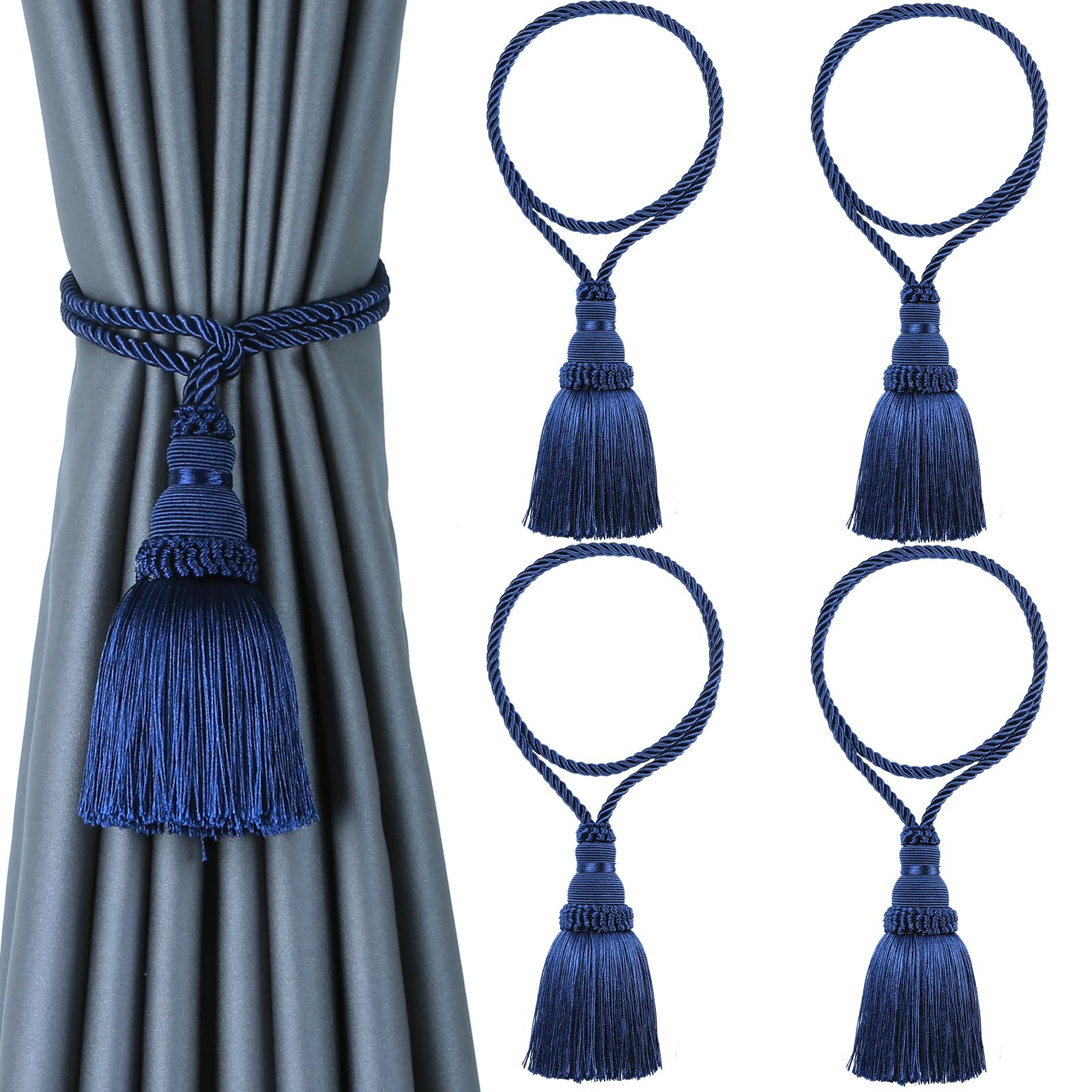 6 Pack Curtain Tie Backs Rope Tassels for Curtains Drape tiebacks Handmade Outdoor Home and Outdoor Decorative (Mix Blue, 6p)