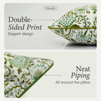 CPC 100% Cotton Throw Pillow Covers 20x20 Inch, Set of 2 Green Block Print Pattern Couch Pillow, Cute Boho Decorative Pillows for Living Room, Bedroom with Hidden Zipper- Agate Green