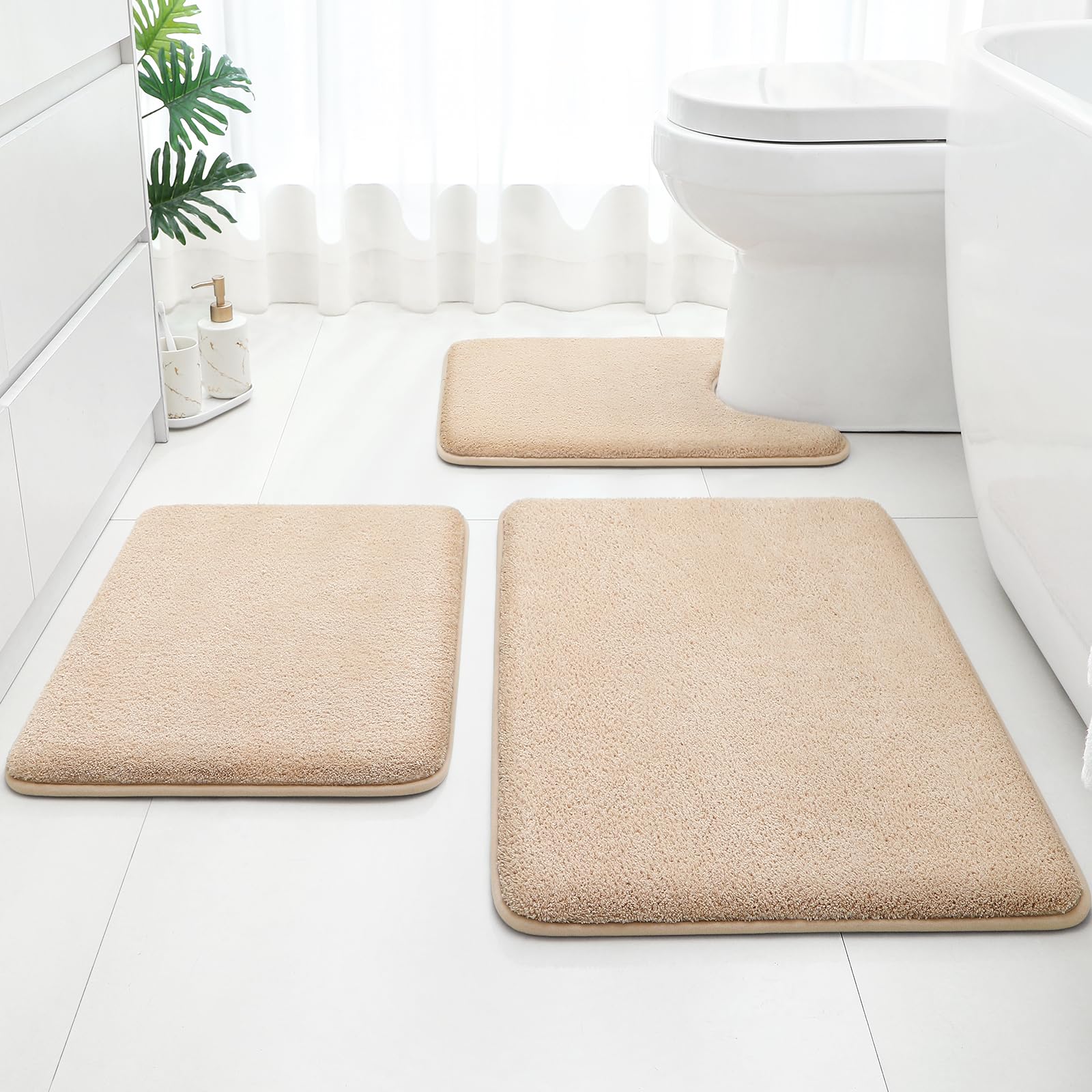 HOMEIDEAS Upgraded Bathroom Rugs Set 3 Piece, Extra Thick Absorbent Soft Memory Foam, Washable Toilet Bath Mat (Grey,17"x24"+20"x32"+U Shape 20"x24")