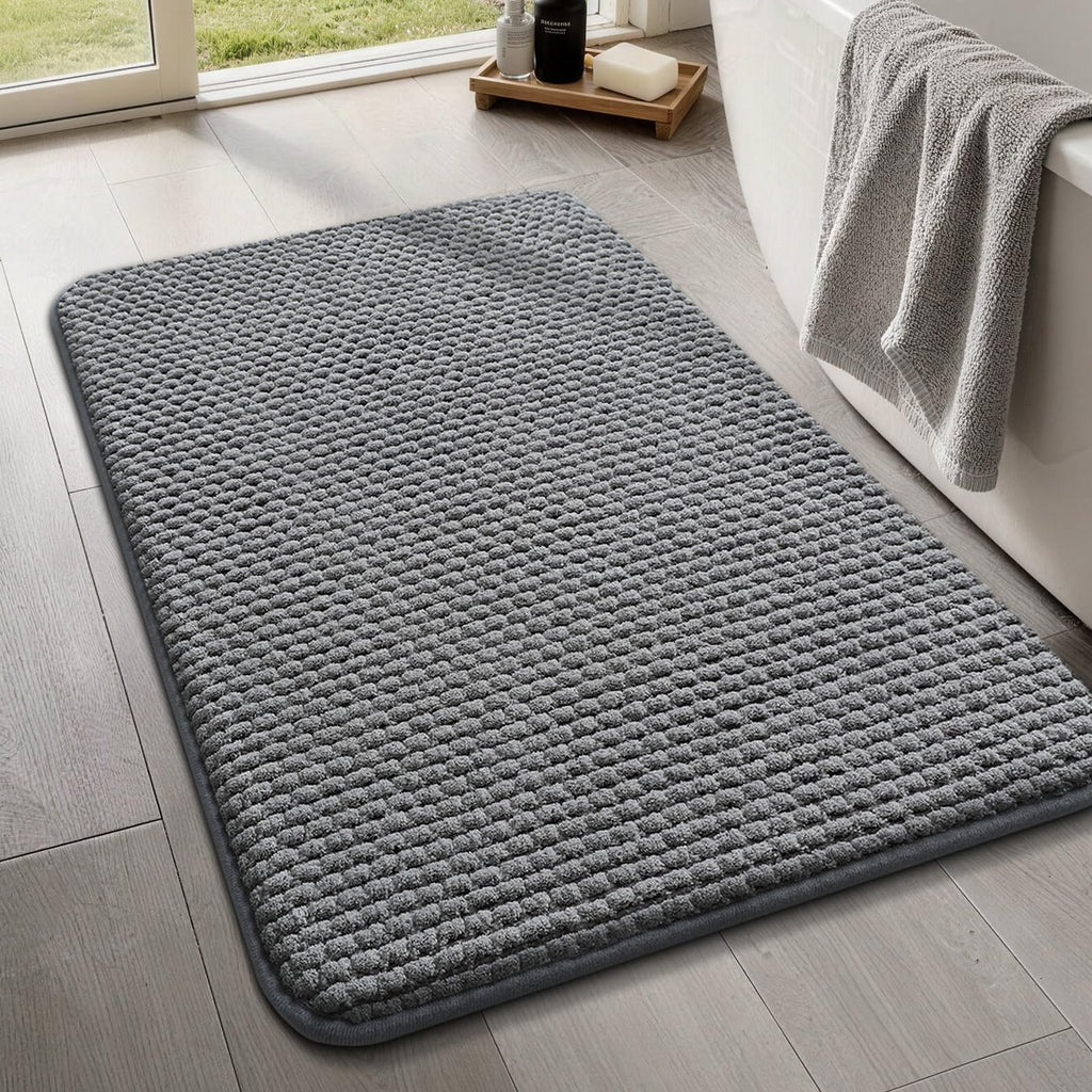 YIHOUSE Bathroom Rugs Set 5 Piece, Extra Soft Absorbent Chenille Bath Mats & U-Shaped Contour Toilet Rug, Non Slip Machine Washable Bath Mat for Shower Tub Sink, Beige