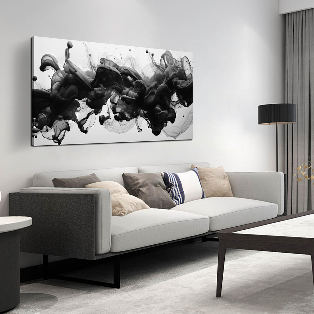 Abstract Black and White Wall Art for Living Room, Modern Minimalist Neutral Canvas Printed Painting Decorative-Picture Wall-Decor Artwork for Bedroom Dining Room Home Office, Size 40x20 Inches