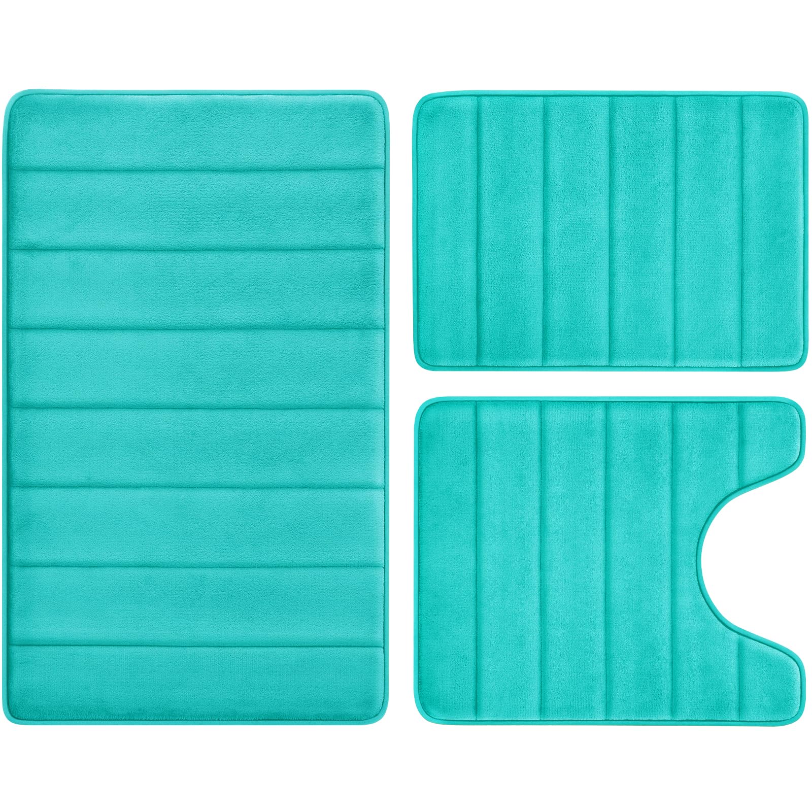 Black Memory Foam Bath Rug 3 Piece Set, Soft Absorbent Non-Slip & Washable
