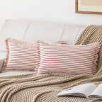 YEENAASY Throw Pillow Covers 24x24 Set of 2 Striped Fringe Pillow Cover Farmhouse Cushion Covers with Tassel Neutral Boho Pillows Decorative Square Pillowcase for Couch Sofa Bed, Khaki