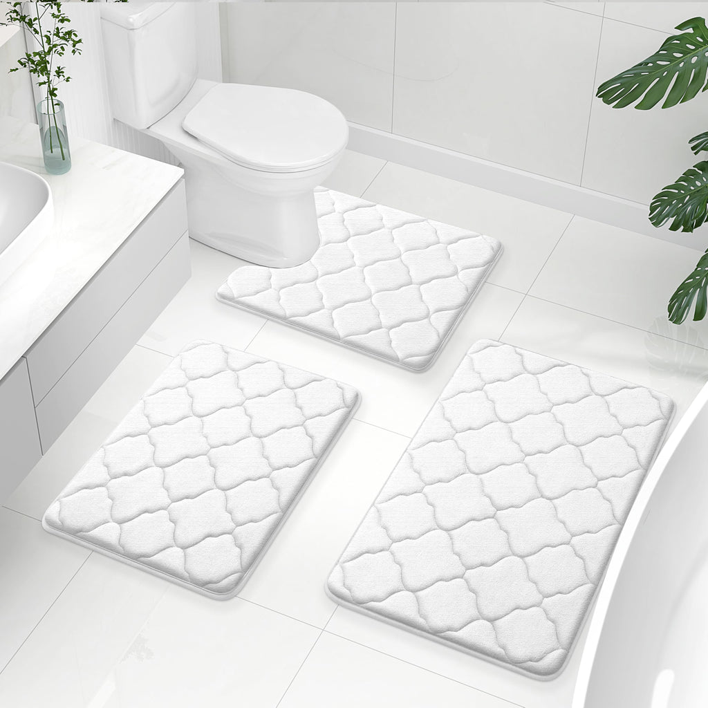 OLANLY Memory Foam Bath Mat Set of 3 Piece, Bathroom Rugs and Toilet Rug U-Shaped, Ultra Soft and Absorbent, Comfortable, Non-Slip, Machine Washable, Shower and Home Decor Accessories, Peacock Blue