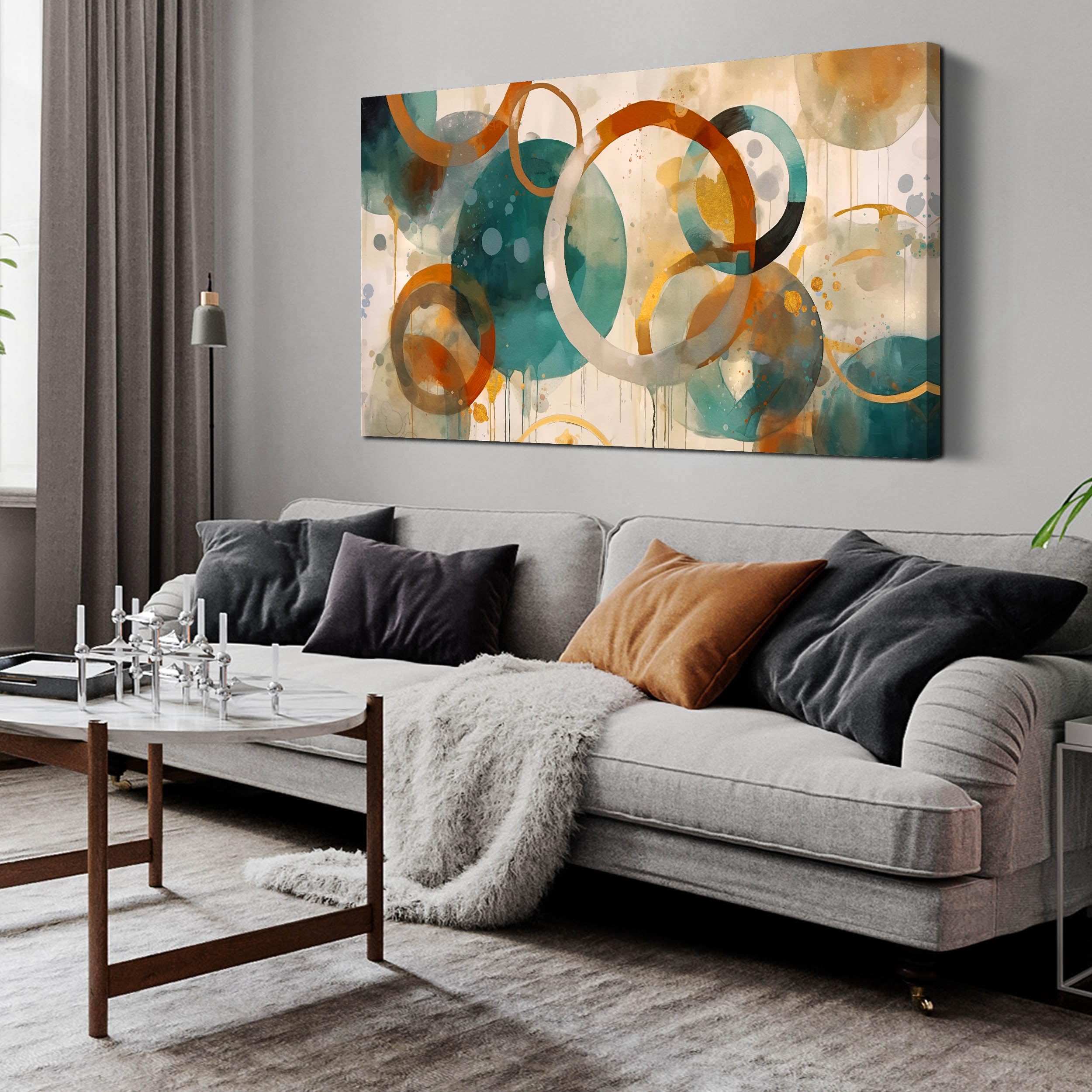 CANEITO Abstract Wall Art for Living Room, Circle Canvas Wall-Decor for Bedroom, Geometric Print Artwork, Size 40 x 20 Inches