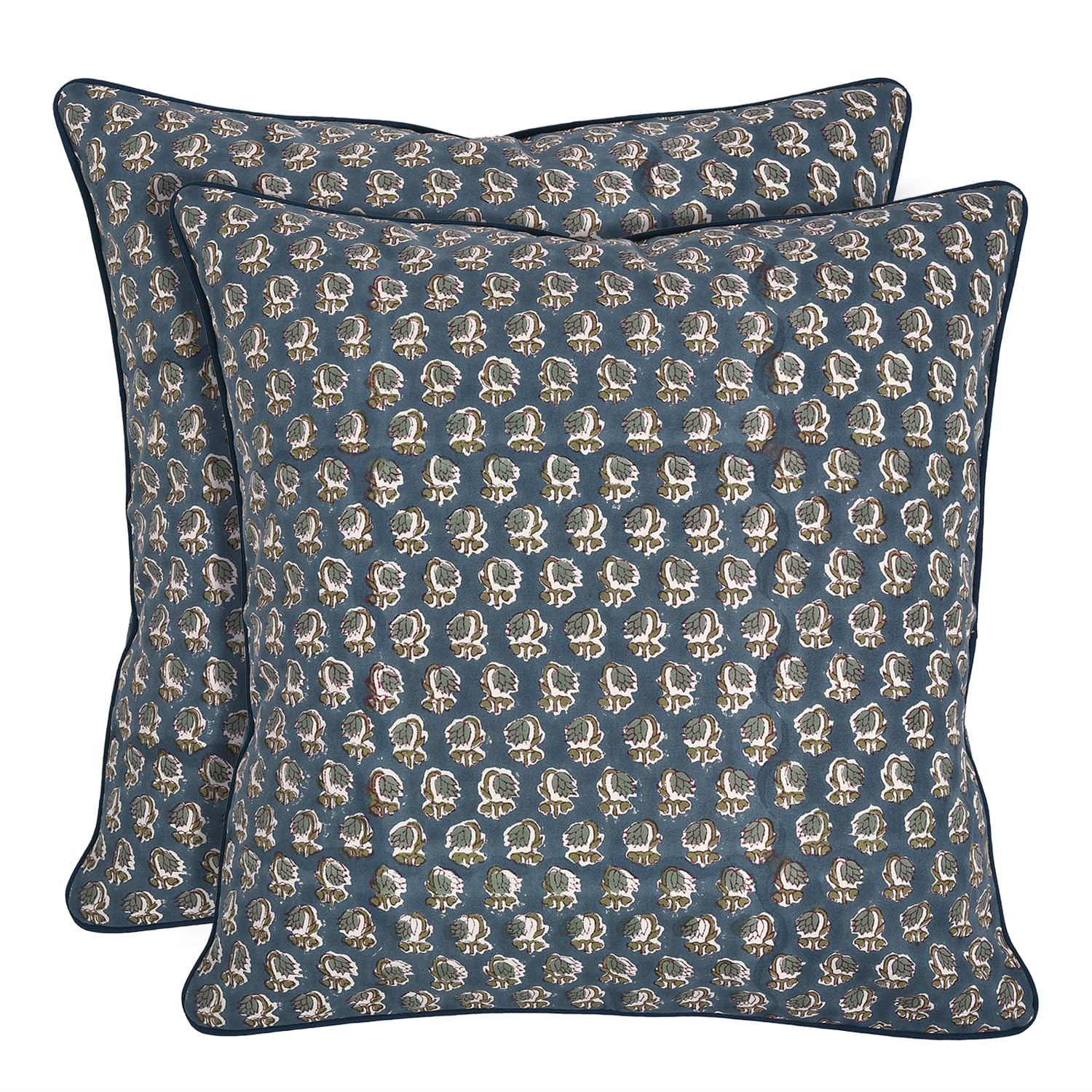 Ridhi Block Print Asparagus Green Pillow Cover 20" x 20" (Pack of 2) Decorative Couch Pillows for Living Room, Farmhouse Chic Boho Cute Outdoor Pillows Covers Gifts for Spring, Mother's Day