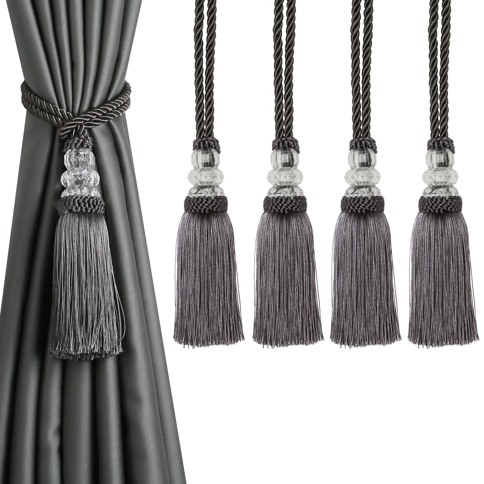 6 Pack Curtain Tiebacks with Tassel, Outdoor Elegant Decorative Curtain Holdback,Modern Rope Window Curtain Ties Backs for Draperies (6, Gold)