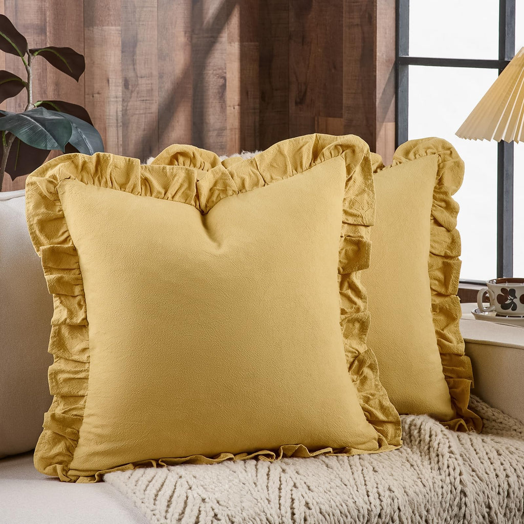 24×24" Ruffle Cotton Throw Pillow Covers, 2 Pack Beige