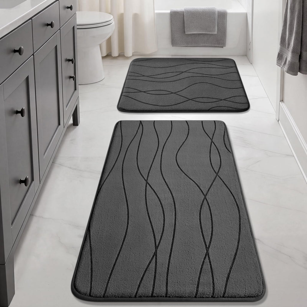 YIHOUSE Memory Foam Grey Bathroom Rug Sets 5 Piece, Ultra Absorbent Bath Mat for Bathroom - Non-Slip Machine Washable & Dry Quickly, 5 Piece Bathroom Mat Set, Dark Grey