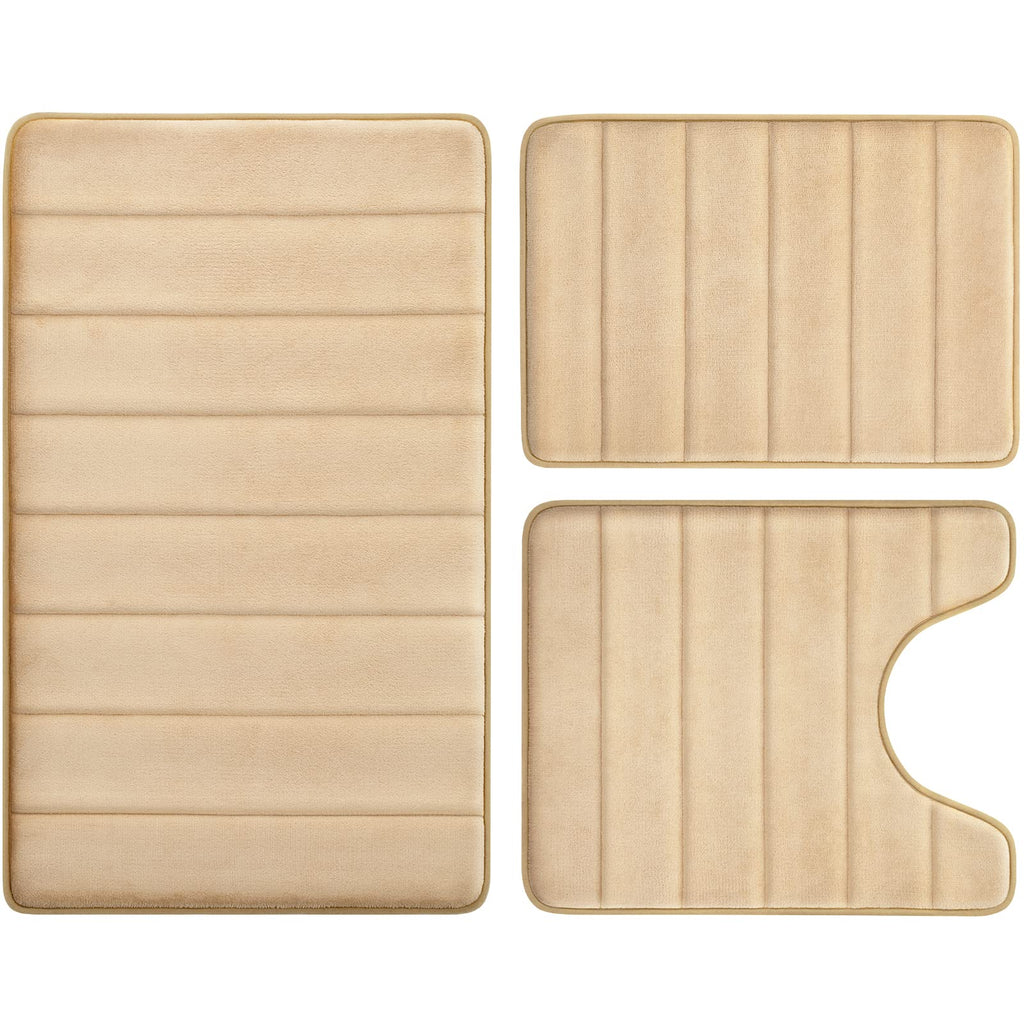 Black Memory Foam Bath Rug 3 Piece Set, Soft Absorbent Non-Slip & Washable