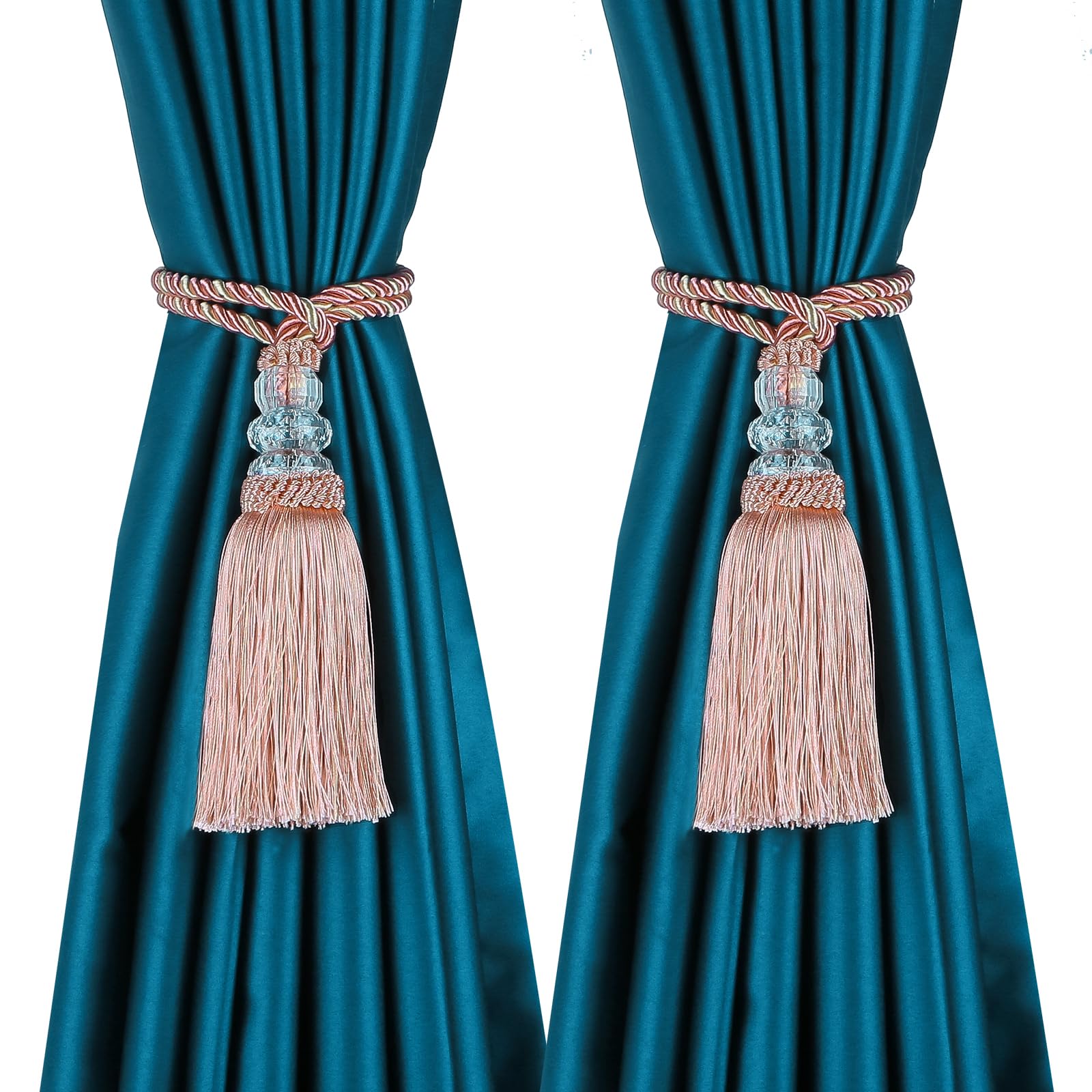 6 Pack Curtain Tiebacks with Tassel, Outdoor Elegant Decorative Curtain Holdback,Modern Rope Window Curtain Ties Backs for Draperies (6, Gold)