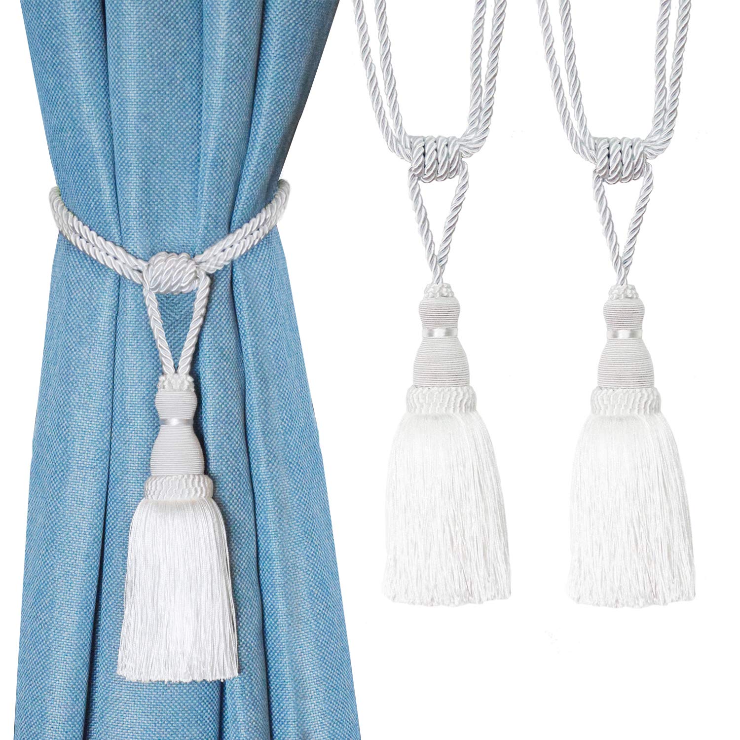 BEL AVENIR 2 Pack Curtain Tiebacks Tassel Drapery Tie-Backs Rope Handmade Holdbacks Home Office Hotel Decorative (Gold, 4 Pack)