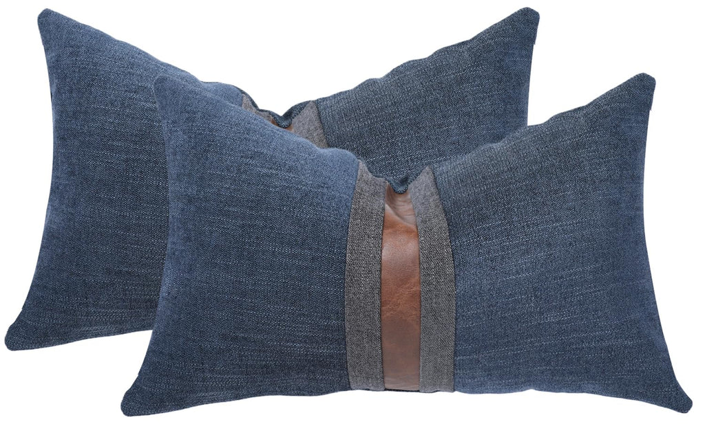 Set of 2 Leather Throw Pillow Covers Cotton Linen Decor Patchwork Pillow Cover Faux Leather Pillows Cover for Couch Sofa Living Room Bedroom,Beige 24"x24"