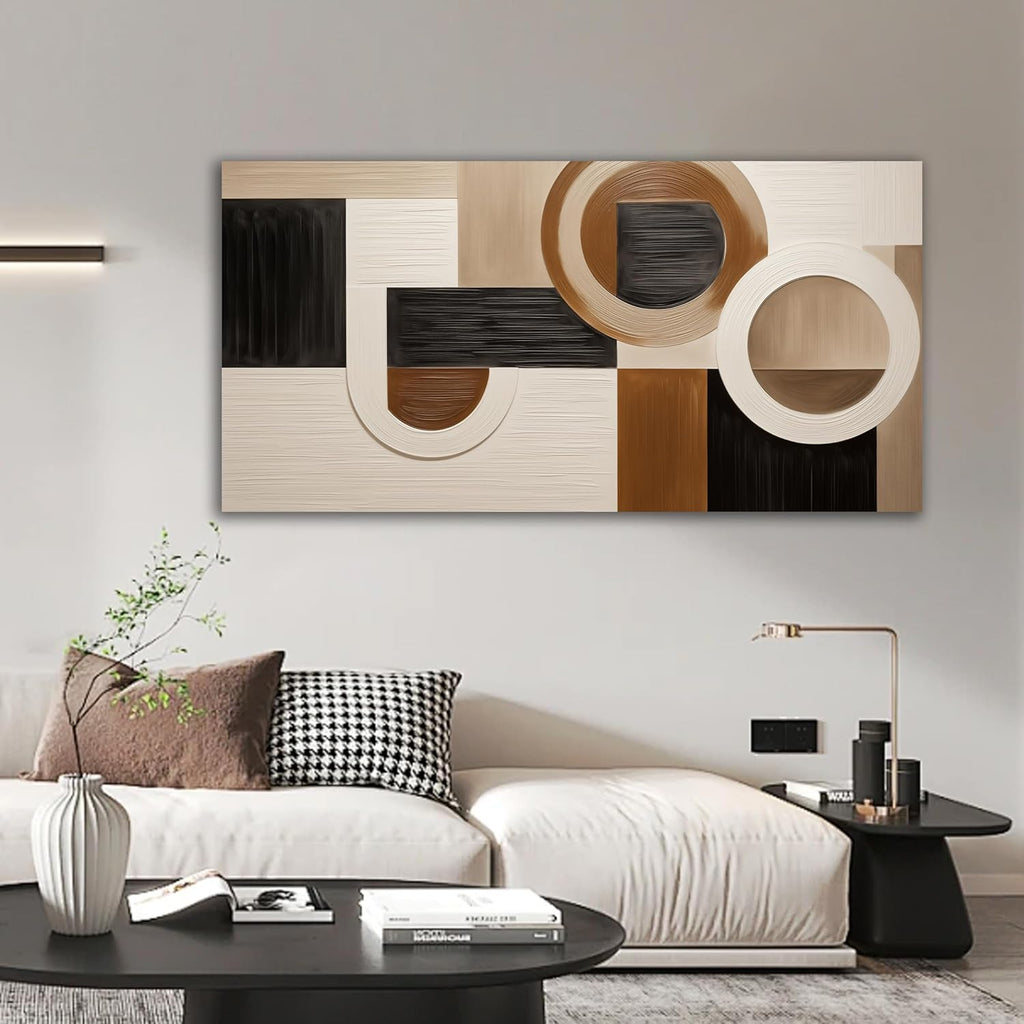 Tarfupth Brown Abstract Wall Art for Living Room Large Black Boho Geometric Modern Minimalist Canvas Prints Artwork for Bedroom Office Kitchen Ready to Hang 20x40 Inch