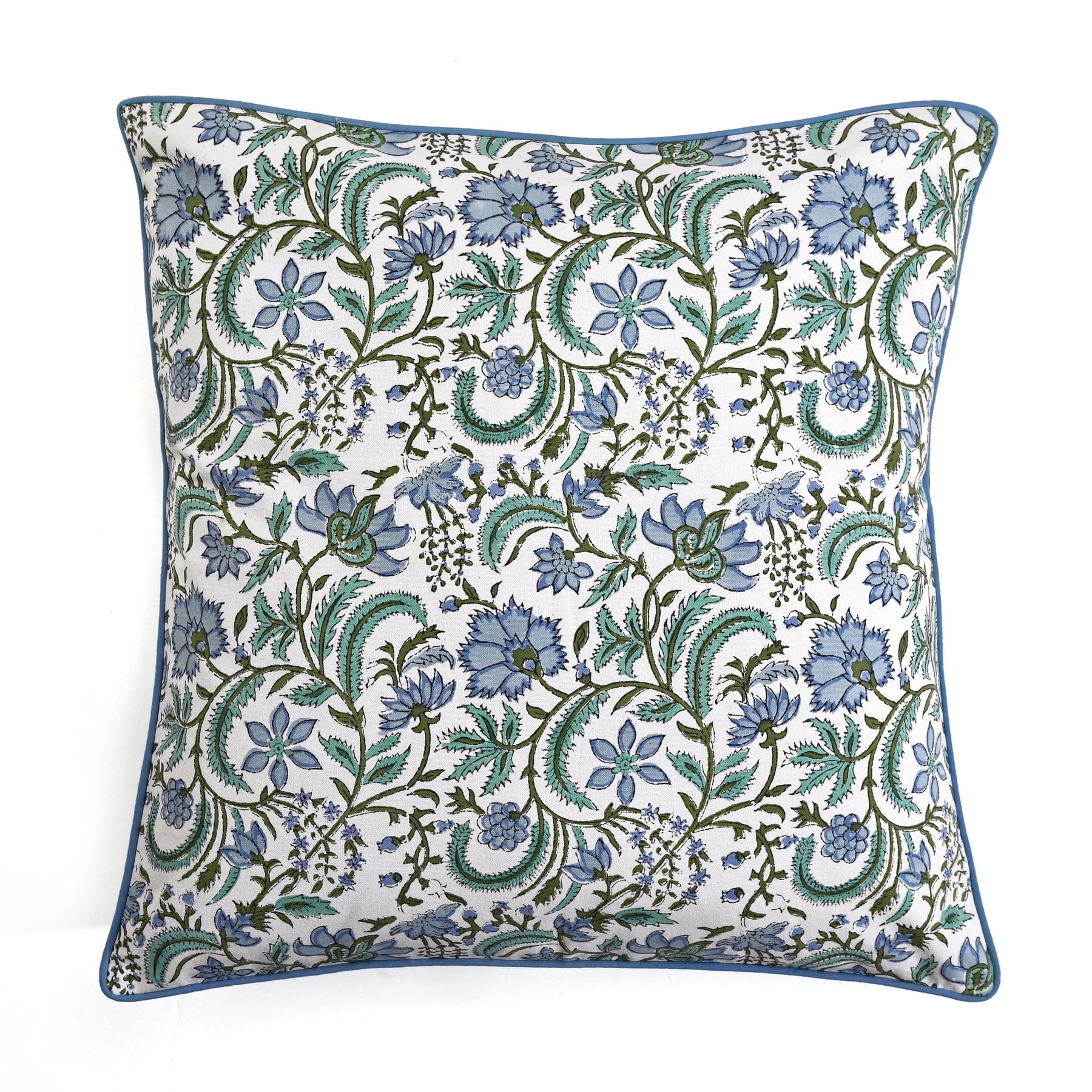 Ridhi Block Print Asparagus Green Pillow Cover 20" x 20" (Pack of 2) Decorative Couch Pillows for Living Room, Farmhouse Chic Boho Cute Outdoor Pillows Covers Gifts for Spring, Mother's Day