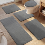 YIHOUSE Bathroom Rugs Set 5 Piece, Extra Soft Absorbent Chenille Bath Mats & U-Shaped Contour Toilet Rug, Non Slip Machine Washable Bath Mat for Shower Tub Sink, Beige